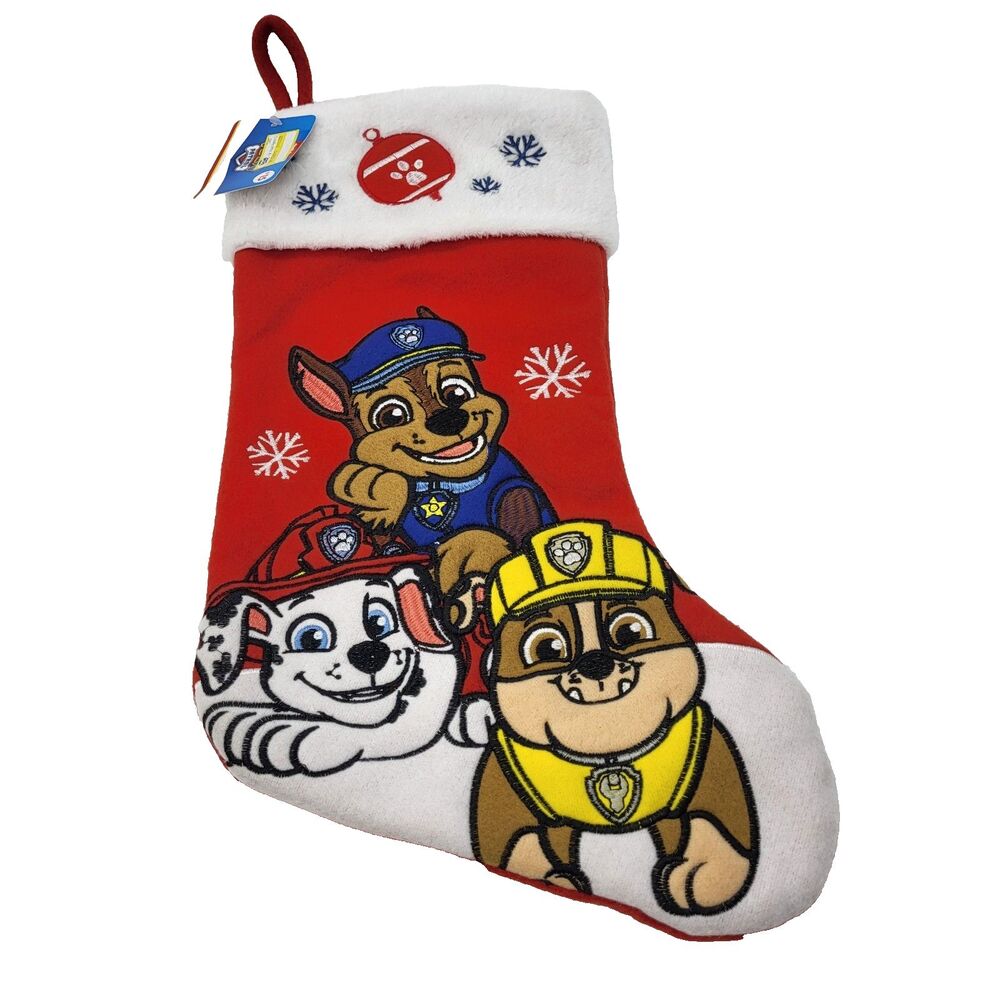 PAW Patrol Christmas Stocking Snowflakes Embroidered 17” Nickelodeon Red